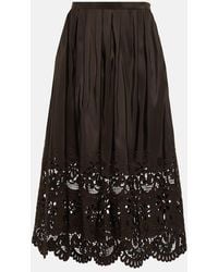 Valentino - Broderie Anglaise Silk Midi Skirt - Lyst