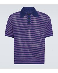 Bode - Striped Crochet Cotton Polo Shirt - Lyst