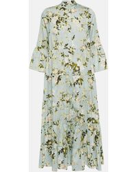 Erdem - Panthea Tiered Floral-print Cotton Midi Shirt Dress - Lyst