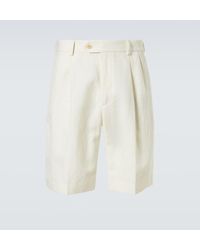 AURALEE - Pleated Wool, Cotton, And Linen Shorts - Lyst