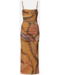 SIR. - Draped Printed Mesh Midi Dress - Lyst