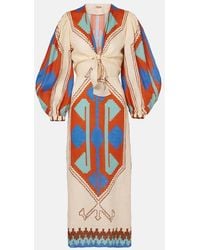 Johanna Ortiz - Vestido Midi De Lino Con Detalle Anudado - Lyst