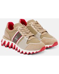Christian Louboutin - Nastroshark 40 Embroidered Grosgrain-Trimmed Suede, Canvas And Leather Sneakers - Lyst