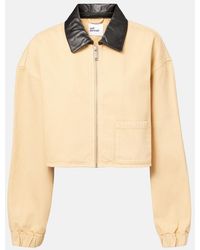 Self-Portrait - Leather-Trimmed Denim Jacket - Lyst