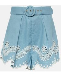 Zimmermann - Junie Embroidered High-rise Linen Shorts - Lyst