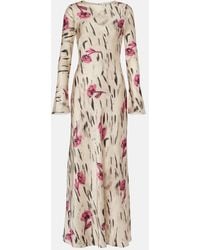 Ganni - Floral Open-Back Satin Maxi Dress - Lyst