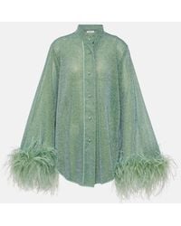 Oséree - Lumiere Plumage Feather-trimmed Lame Shirt - Lyst