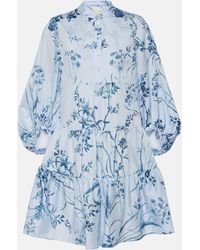 Erdem - Tiered Floral-print Cotton-voile Mini Shirt Dress - Lyst