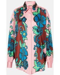 ALÉMAIS - Floral Puff-Sleeve Silk Satin Shirt - Lyst