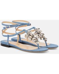 Mach & Mach - Puffy Heart Embellished Denim Thong Sandals - Lyst