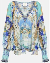 Camilla - Blusa de crepe de seda floral adornada - Lyst