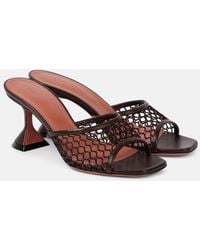 AMINA MUADDI - Lupita Leather-Trimmed Raffia Mules - Lyst