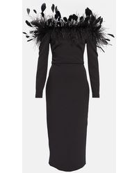 Safiyaa - Feather-trimmed Midi Dress - Lyst