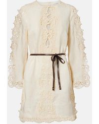 Zimmermann - Awaken Belted Embroidered Linen Minidress - Lyst