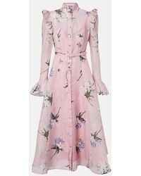 LEO LIN - Katrina Floral Linen And Silk Midi Dress - Lyst
