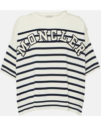 Moncler - T-shirt in cotone a righe con logo - Lyst