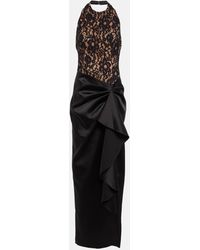 Rasario - Draped Corded Lace And Satin Halterneck Gown - Lyst