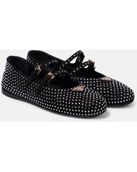 Prada - Logo Embellished Suede Ballet Flats - Lyst