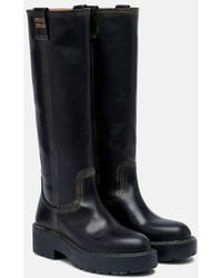 Miu Miu - Logo Leather Knee-High Boots - Lyst