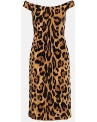 Oscar de la Renta - Leopard-Print Off-Shoulder Midi Dress - Lyst