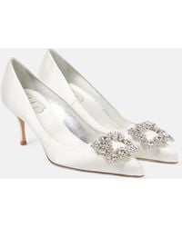 Roger Vivier - Flower Strass Embellished Satin Pumps - Lyst
