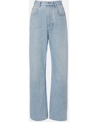 Bottega Veneta - Intrecciato Leather-Trimmed Wide-Leg Jeans - Lyst
