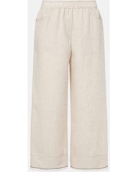 Brunello Cucinelli - Linen Cropped Wide-Leg Pants - Lyst