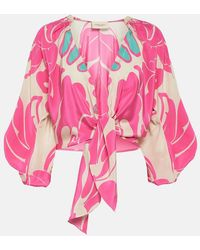 Adriana Degreas - Printed Puff-Sleeve Silk Blouse - Lyst