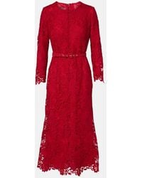 Monique Lhuillier - Vestido Midi De Encaje Con Cinturon - Lyst