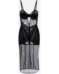 Dolce & Gabbana - Ruched Sheer Tulle Midi Dress - Lyst
