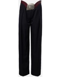 Jean Paul Gaultier - Leather-Trimmed Wool Wide-Leg Pants - Lyst