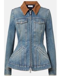 McQueen - Light Washed Denim Jacket With Ruffles - Lyst