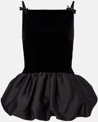 Self-Portrait - Bow-Detail Peplum Velvet And Taffeta Top - Lyst