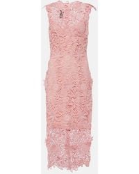 Monique Lhuillier - Floral Lace Guipure Midi Dress - Lyst