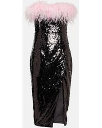 Self-Portrait - Vestido Corto Con Lentejuelas Y Plumas - Lyst