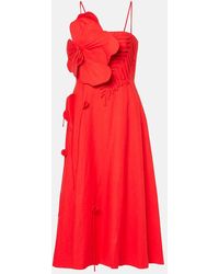 FARM Rio - Vestido Midi De Mezcla De Lino Con Aplique Floral - Lyst