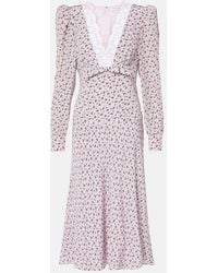 Alessandra Rich - Floral Lace-Trimmed Silk Midi Dress - Lyst