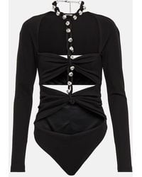 Area - Chain-Link Crystal-Embellished Jersey Bodysuit - Lyst