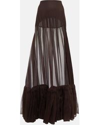 Saint Laurent - Ruffle-trimmed Silk Maxi Skirt - Lyst