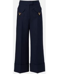 Valentino - Crepe Couture Vgold Wide-Leg Pants - Lyst
