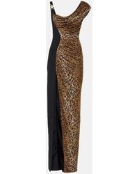 Versace - Leopard Medusa '95 Draped Maxi Dress - Lyst