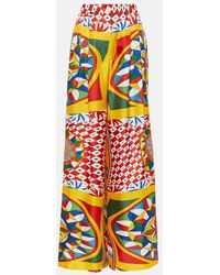 Dolce & Gabbana - Carretto Print Silk Twill Wide Pants - Lyst