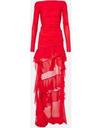 Blumarine - Off-shoulder Asymmetric Ruffled Maxi Dress - Lyst