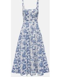 STAUD - Wells Printed Cotton Poplin Midi Dress - Lyst