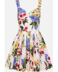 Dolce & Gabbana - Mini-robe En Popeline De Coton Stretch À Imprimé Fleuri Et À Plis - Lyst