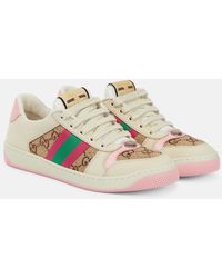 Gucci - Screener Web Stripe Leather Trainers - Lyst