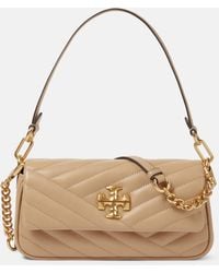 Tory Burch - 'small Kira' Beige Shoulder Bag With Logo Patch In Quilted Leather Woman - Lyst