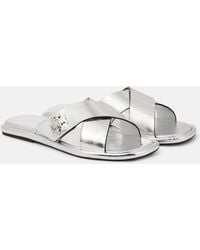 Tory Burch - T Lock Metallic Leather Slides - Lyst