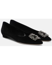 Manolo Blahnik - Hangisi Embellished Velvet Ballet Flats - Lyst