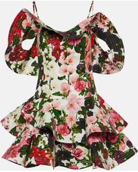 Oscar de la Renta - Ruffled Floral Cotton-blend Minidress - Lyst